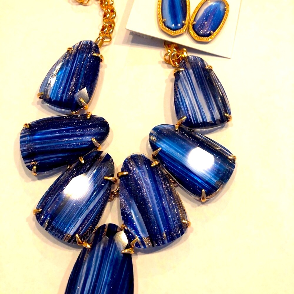 NWT RARE & RETIRED Kendra Scott Navy Dusted Harlow & Elles Rose Gold STUNNING! - Picture 13 of 13